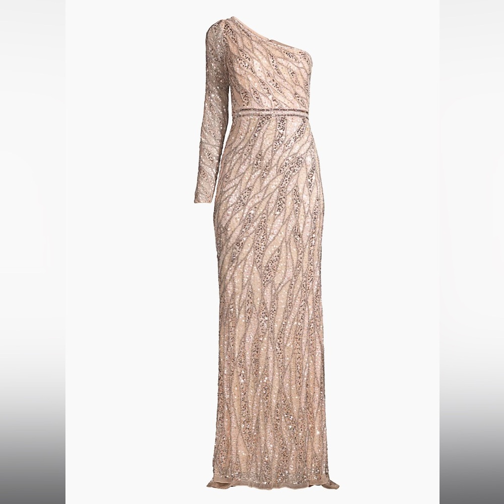 MAC DUGGAL | EMBELLISHED ONE SLEEVE GOWN W/ SEQUIN BELT #4982 SIZE 14